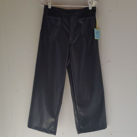 Cece wide leg crop black pull on faux leather pants size M - Picture 2 of 10